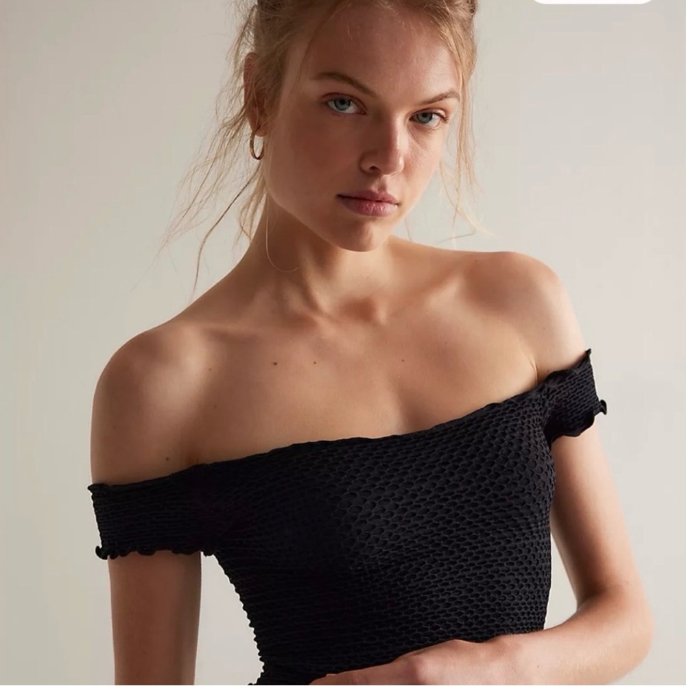 Intimately by Free People Black Off-Shoulder Crop Top
